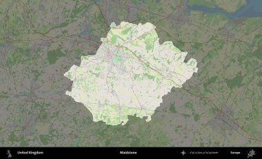 Maidstone. Birleşik Krallık 'ın idari alanı karartılmış bir OpenStreetMap tarzı Alman haritasına vurgulanmış ve özetlenmiştir