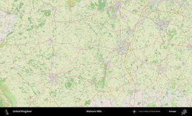 Malvern Tepeleri. Bir OpenStreetMap Alman stil haritası üzerinde Birleşik Krallık 'ın idari alanı