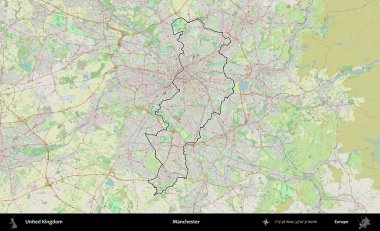 Manchester mı? Bir OpenStreetMap Alman stil haritasında Birleşik Krallık 'ın özetlenmiş idari alanı