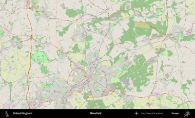 Mansfield. Bir OpenStreetMap Alman stil haritası üzerinde Birleşik Krallık 'ın idari alanı