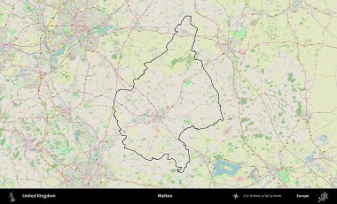 Melton. Bir OpenStreetMap Alman stil haritasında Birleşik Krallık 'ın özetlenmiş idari alanı