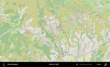 Merthyr Tydfil. Bir OpenStreetMap Alman stil haritasında Birleşik Krallık 'ın özetlenmiş idari alanı