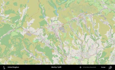 Merthyr Tydfil. Bir OpenStreetMap Alman stil haritası üzerinde Birleşik Krallık 'ın idari alanı