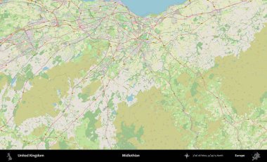 Midlothian. Bir OpenStreetMap Alman stil haritası üzerinde Birleşik Krallık 'ın idari alanı