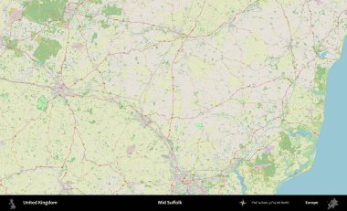 Suffolk 'un ortası. Bir OpenStreetMap Alman stil haritası üzerinde Birleşik Krallık 'ın idari alanı