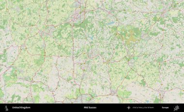 Sussex 'in ortasında. Bir OpenStreetMap Alman stil haritası üzerinde Birleşik Krallık 'ın idari alanı