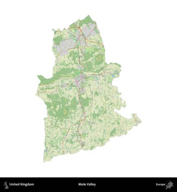Köstebek Vadisi. Birleşik Krallık 'ın idari alanı bir OpenStreetMap Alman stili haritasında beyazda izole edildi
