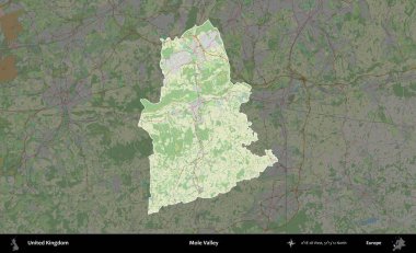 Köstebek Vadisi. Birleşik Krallık 'ın idari alanı karartılmış bir OpenStreetMap tarzı Alman haritasına vurgulanmış ve özetlenmiştir