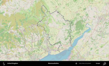 Monmouthshire 'da. Bir OpenStreetMap Alman stil haritasında Birleşik Krallık 'ın özetlenmiş idari alanı