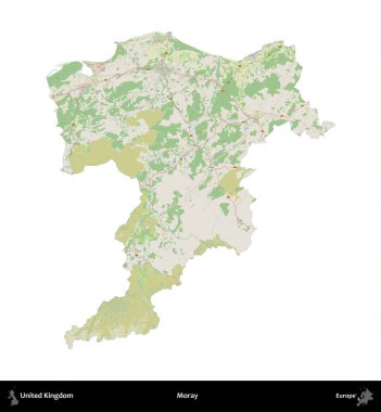 - Moray. Birleşik Krallık 'ın idari alanı bir OpenStreetMap Alman stili haritasında beyazda izole edildi