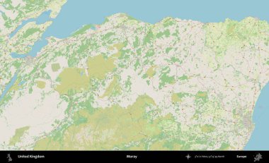 - Moray. Bir OpenStreetMap Alman stil haritası üzerinde Birleşik Krallık 'ın idari alanı