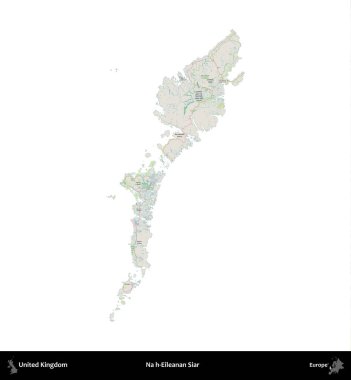 Hayır, Eileanan Siar. Birleşik Krallık 'ın idari alanı bir OpenStreetMap Alman stili haritasında beyazda izole edildi