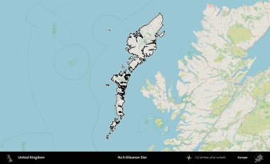Hayır, Eileanan Siar. Bir OpenStreetMap Alman stil haritasında Birleşik Krallık 'ın özetlenmiş idari alanı