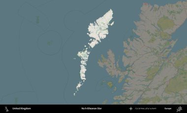 Hayır, Eileanan Siar. Birleşik Krallık 'ın idari alanı karartılmış bir OpenStreetMap tarzı Alman haritasına vurgulanmış ve özetlenmiştir