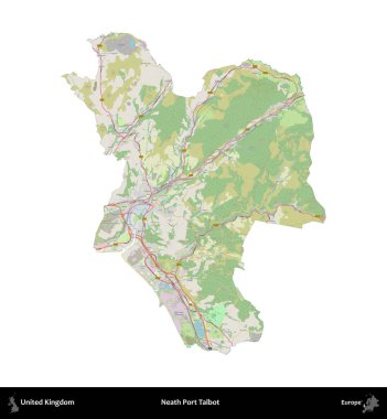 Talbot Limanı 'nın yanında. Birleşik Krallık 'ın idari alanı bir OpenStreetMap Alman stili haritasında beyazda izole edildi