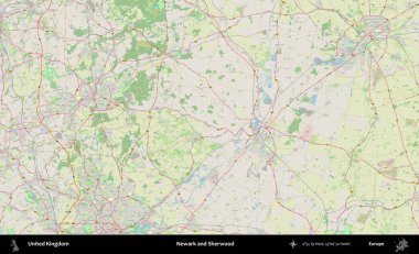 Newark ve Sherwood. Bir OpenStreetMap Alman stil haritası üzerinde Birleşik Krallık 'ın idari alanı
