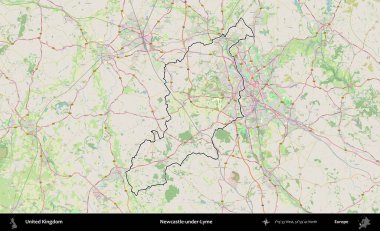 Adı Newcastle-under-Lyme. Bir OpenStreetMap Alman stil haritasında Birleşik Krallık 'ın özetlenmiş idari alanı