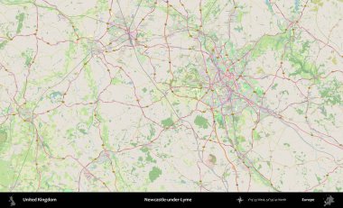 Adı Newcastle-under-Lyme. Bir OpenStreetMap Alman stil haritası üzerinde Birleşik Krallık 'ın idari alanı