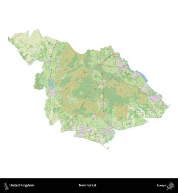 Yeni Orman. Birleşik Krallık 'ın idari alanı bir OpenStreetMap Alman stili haritasında beyazda izole edildi
