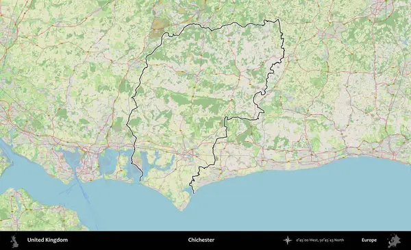 Chichester. Bir OpenStreetMap Alman stil haritasında Birleşik Krallık 'ın özetlenmiş idari alanı