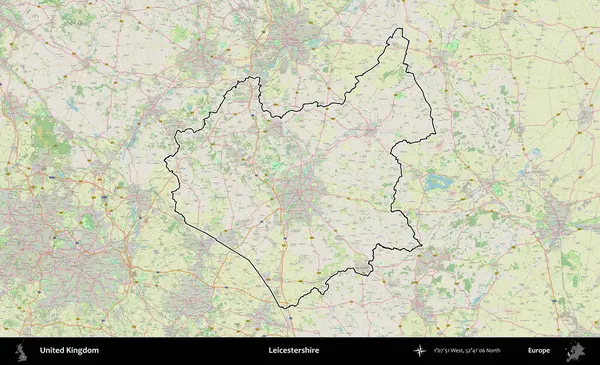 Leicestershire 'da. Bir OpenStreetMap Alman stil haritasında Birleşik Krallık 'ın özetlenmiş idari alanı