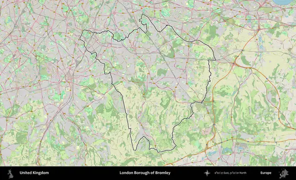 Bromley 'in Londra ilçesi. Bir OpenStreetMap Alman stil haritasında Birleşik Krallık 'ın özetlenmiş idari alanı