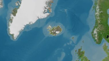 İzlanda haritası - yakınlaştır. Sınır. Uydu.