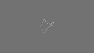 Hindistan haritası - sağlam. Sınır. Gri tonlu. Etiketler