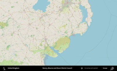 Newry, Mourne ve Down Bölge Konseyi. Bir OpenStreetMap Alman stil haritası üzerinde Birleşik Krallık 'ın idari alanı
