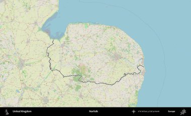 Norfolk. Bir OpenStreetMap Alman stil haritasında Birleşik Krallık 'ın özetlenmiş idari alanı