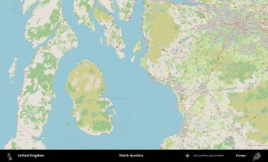 Kuzey Ayrshire. Bir OpenStreetMap Alman stil haritası üzerinde Birleşik Krallık 'ın idari alanı