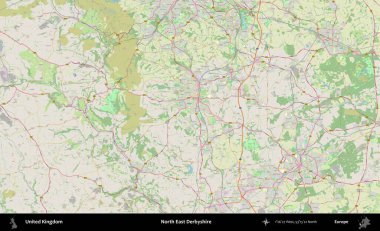 Kuzey Doğu Derbyshire. Bir OpenStreetMap Alman stil haritası üzerinde Birleşik Krallık 'ın idari alanı