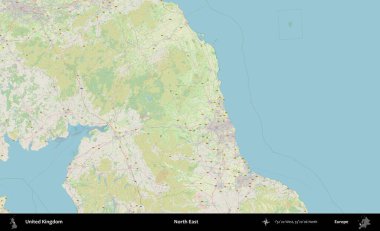 Kuzeydoğu. Bir OpenStreetMap Alman stil haritası üzerinde Birleşik Krallık 'ın idari alanı