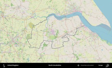 Kuzey Hughnshire 'da. Bir OpenStreetMap Alman stil haritasında Birleşik Krallık 'ın özetlenmiş idari alanı