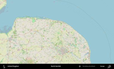 Kuzey Norfolk. Bir OpenStreetMap Alman stil haritası üzerinde Birleşik Krallık 'ın idari alanı
