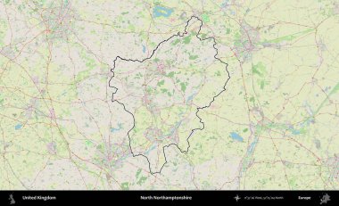 Kuzey Northamptonshire. Bir OpenStreetMap Alman stil haritasında Birleşik Krallık 'ın özetlenmiş idari alanı