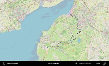 Kuzey Somerset. Bir OpenStreetMap Alman stil haritasında Birleşik Krallık 'ın özetlenmiş idari alanı