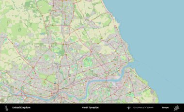 Kuzey Tyneside. Bir OpenStreetMap Alman stil haritası üzerinde Birleşik Krallık 'ın idari alanı