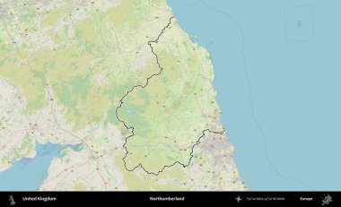 Northumberland 'de. Bir OpenStreetMap Alman stil haritasında Birleşik Krallık 'ın özetlenmiş idari alanı
