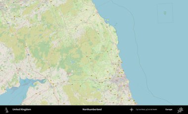 Northumberland 'de. Bir OpenStreetMap Alman stil haritası üzerinde Birleşik Krallık 'ın idari alanı