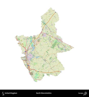 Kuzey Warwickshire. Birleşik Krallık 'ın idari alanı bir OpenStreetMap Alman stili haritasında beyazda izole edildi