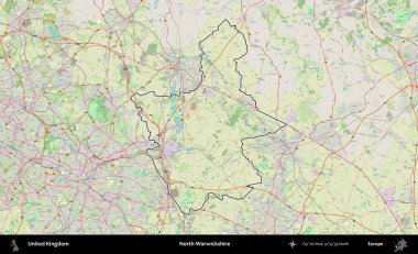 Kuzey Warwickshire. Bir OpenStreetMap Alman stil haritasında Birleşik Krallık 'ın özetlenmiş idari alanı