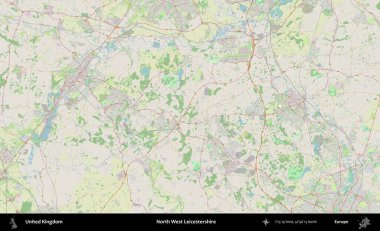 Kuzey Batı Leicestershire. Bir OpenStreetMap Alman stil haritası üzerinde Birleşik Krallık 'ın idari alanı