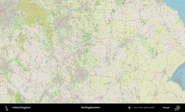 Nottinghamshire 'da. Bir OpenStreetMap Alman stil haritası üzerinde Birleşik Krallık 'ın idari alanı