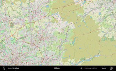 Oldham. Bir OpenStreetMap Alman stil haritası üzerinde Birleşik Krallık 'ın idari alanı