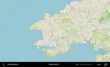Pembrokeshire. Bir OpenStreetMap Alman stil haritası üzerinde Birleşik Krallık 'ın idari alanı