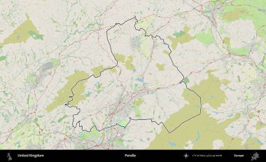 Pendle. Bir OpenStreetMap Alman stil haritasında Birleşik Krallık 'ın özetlenmiş idari alanı