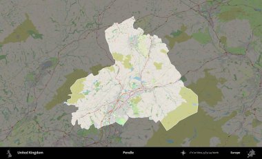 Pendle. Birleşik Krallık 'ın idari alanı karartılmış bir OpenStreetMap tarzı Alman haritasına vurgulanmış ve özetlenmiştir