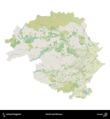 Perth ve Kinross. Birleşik Krallık 'ın idari alanı bir OpenStreetMap Alman stili haritasında beyazda izole edildi