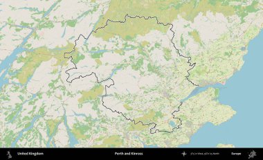Perth ve Kinross. Bir OpenStreetMap Alman stil haritasında Birleşik Krallık 'ın özetlenmiş idari alanı